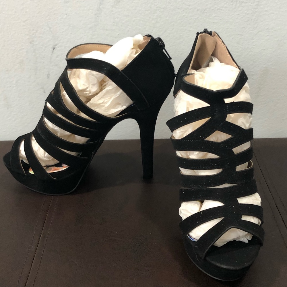 Qupid Black Strap Heels (US 7.5)